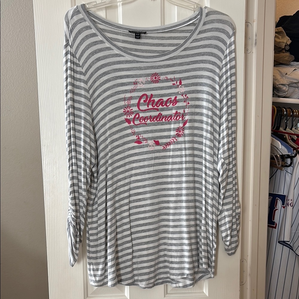 Lane Bryant Gray and Pink Long Sleeve Tee